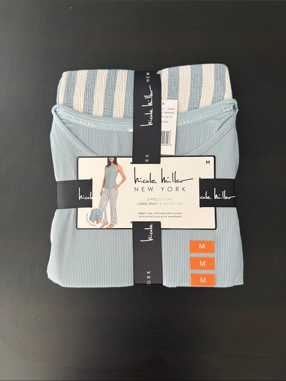 Nicole Miller Light Blue 3-Piece Ribbed Tank & Pant Sleep Set